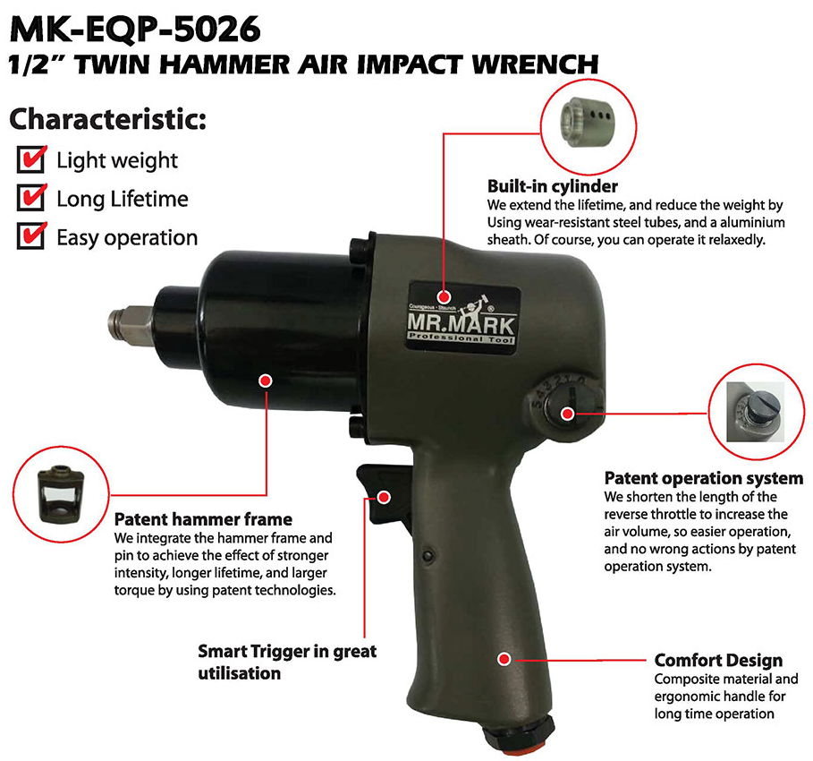 Mr Mark MK-5026 1/2" HEAVY DUTY TWIN HAMMER IMPACT WRENCH - Click Image to Close